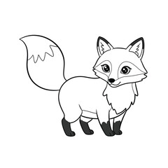 Cute Black and White Cartoon Fox Illustration for Coloring and Design