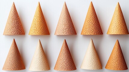 Geometric cones in a gradient of warm colors