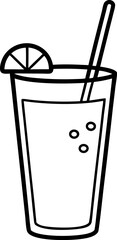 Glass Of Lemonade With Straw Line Art Vector Illustration
