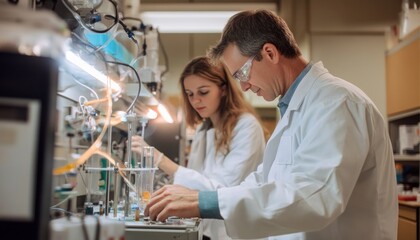 Scientists working with advanced equipment in laboratory setting