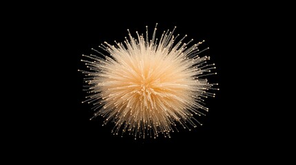 Fototapeta premium Pale, luminous sphere radiating thin, light-colored fibers against a black background
