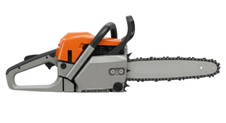 Isolated Orange and Gray Chainsaw Professional Tool
