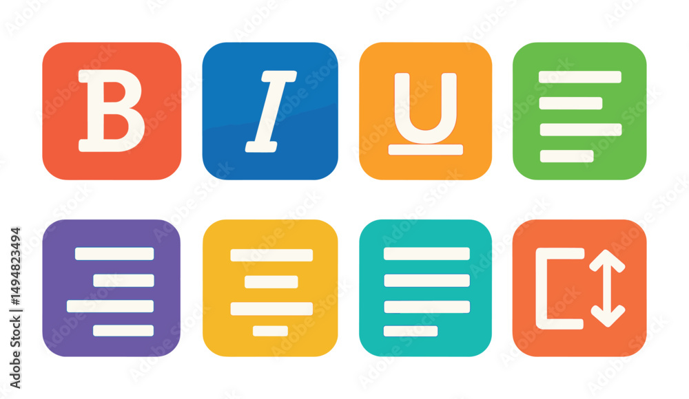Poster text formatting flat icons set – solid, filled, typography and editing symbols