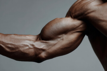 Primer plano del brazo masculino con bíceps musculoso marcado, ideal para deporte, fitness y fuerza física.
