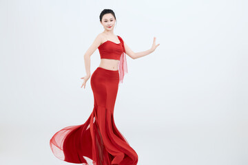 Beautiful dancers performing traditional Chinese folk dance, Dai dance