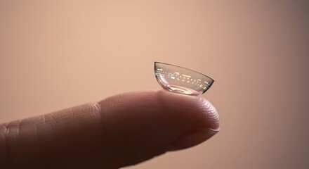 Close-up of a smart contact lens on a fingertip.