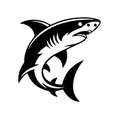 Naklejka premium Stylized black and white shark vector illustration in aggressive pose isolated on white background