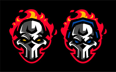 Set skull fire esport mascot gaming logo