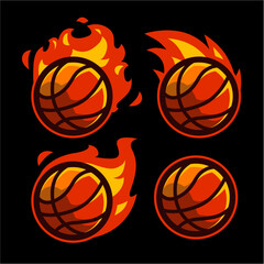 4 Set basketball with fire effect template