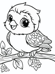 Cute Bird on Branch – Line Art for Coloring Page
