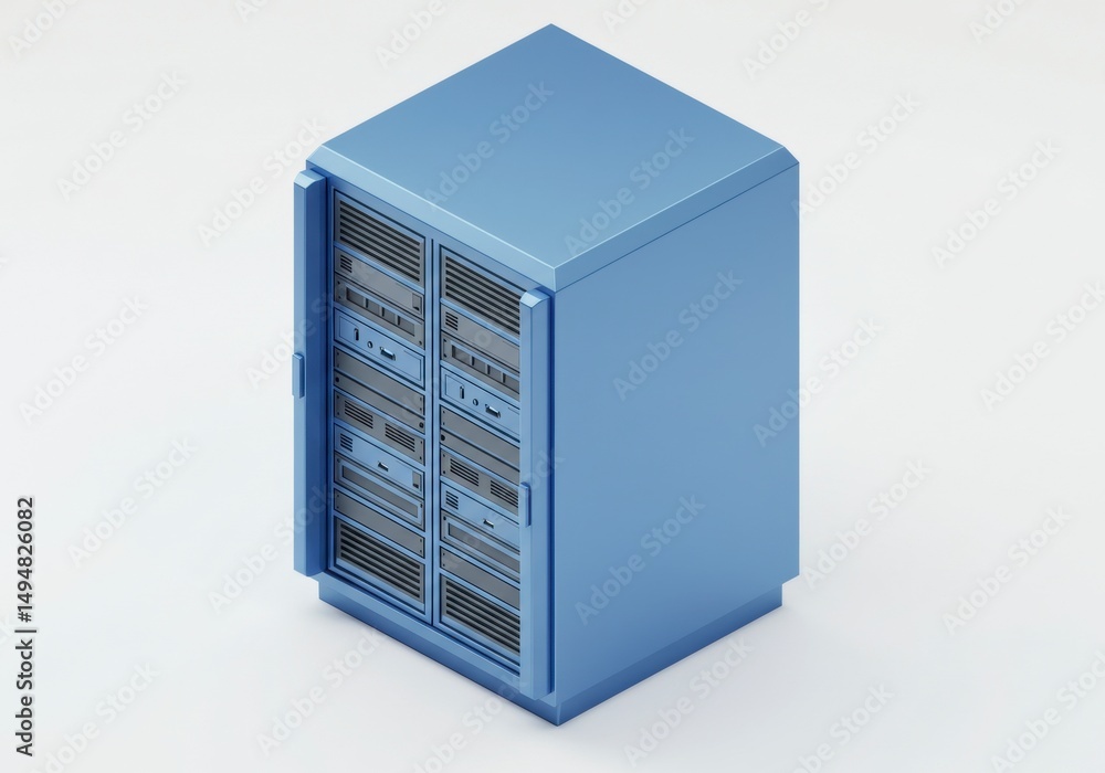 Poster server rack unit with door open in data center