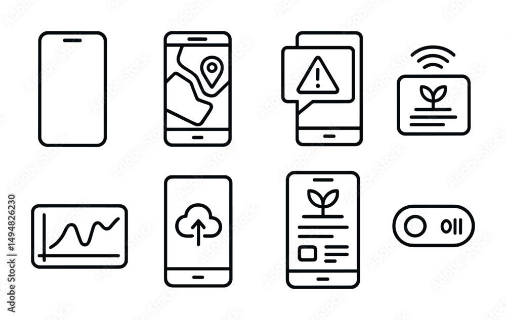 Poster mobile app ui outline icons set – linear, interface, digital design elements