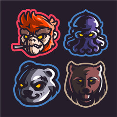 4 Set mascot for gaming logo template
