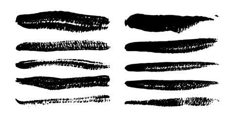 Black brush stroke set isolated on background. Paint brush stroke vector for ink paint, grunge design element, dirt banner, watercolor design, dirty texture. Trendy brush stroke, vector illustration