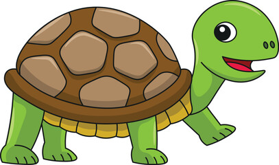 Cute tortoise cartoon. Flat vector illustration. Wild life animals. Cute animal on white background