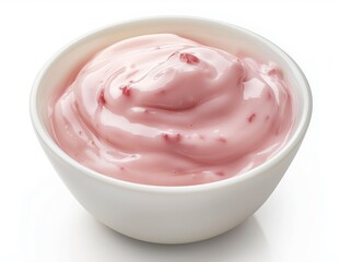 Berry yogurt in white ceramic bowl isolated on white background