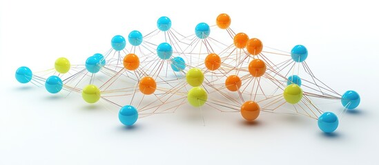 Colorful spheres linked together represent connections and networks on white