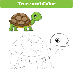 Handwriting Practice. Tracing lines and coloring tortoise for children. Vector Illustration