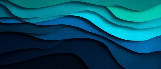 Obraz premium Colorful horizontal banner with teal blue, dark navy, and slate gray modern wave patterns for contemporary web and print design