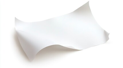 Floating White Paper Sheet with Curled Edges on a White Background