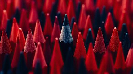 Standing Out Gray Pencil Amongst Red Pencils a Sharp Concept