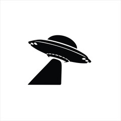 Simple outlined spaceship icon with stars orbiting inside circular sci-fi themed border








