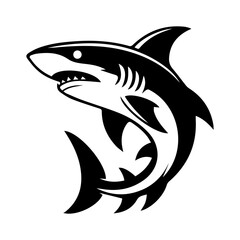 Aggressive shark mascot logo design in bold black silhouette style