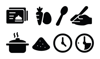 Cooking and kitchen solid icons set – utensils, recipe, culinary symbols