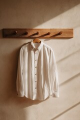 Cotton shirt hanging on wooden peg rail