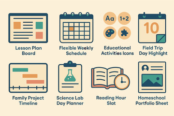 Education and school outline icons set – learning tools, academic symbols