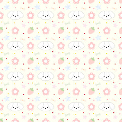 Seamless pattern with puppy and flowers
