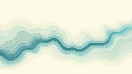 Abstract Teal River Flowing Through Paper Cut Landscape Illustration