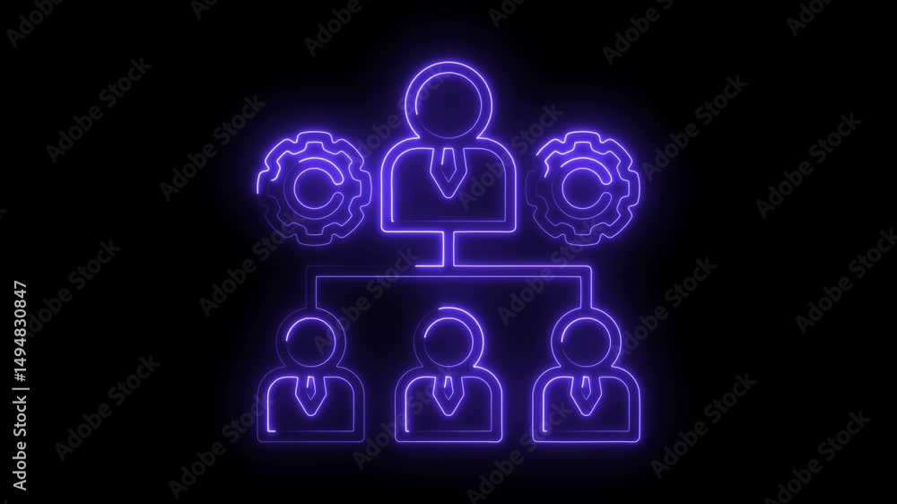 Poster neon organization chart illustrating management hierarchy and operational efficiency in company team