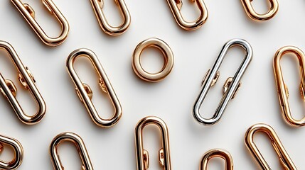 Gold and silver metal links on white background