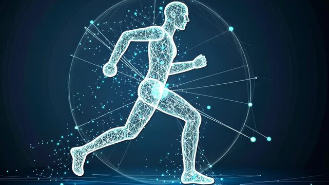Abstract Running Figure, Modern Design, Graphic Illustration, Technology, Fitness, Profile View, Conceptual Art, Use in Digital Marketing