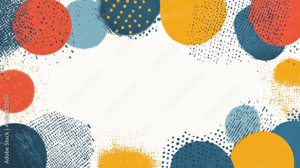 Aufkleber colorful abstract design with textured circles framing a blank space.