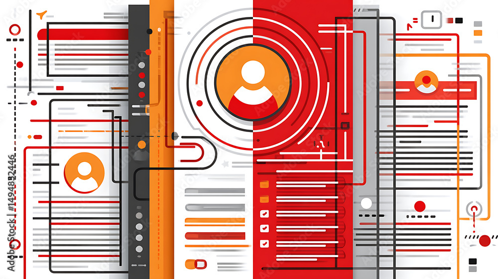 Poster data visualization and user interface design digital workspace infographic modern aesthetic top-down