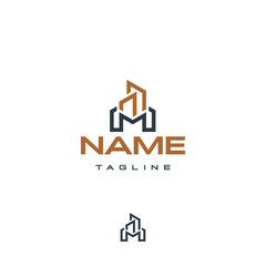 Letter M construction building company business center vector logo