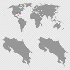 Costa Rica Map Set with World Location.
