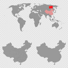 Fototapeta premium China Map Set with World Location.