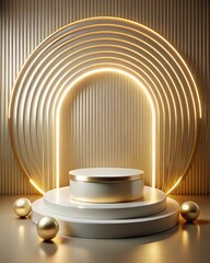 Elegant 3d rendering of a modern product display podium with luxurious gold accents