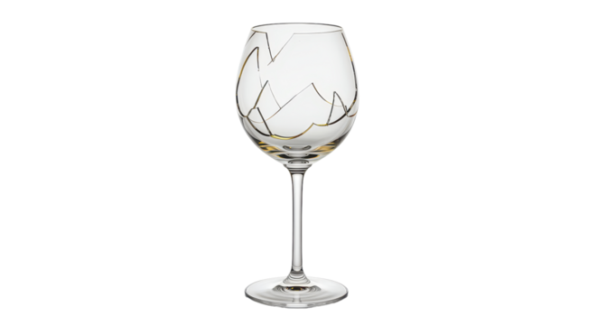 Isolated Broken Wine Glass with Cracked Glass Effect