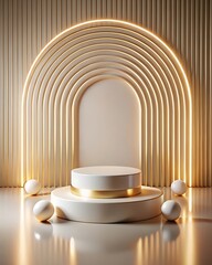 Elegant 3d render of a modern podium with golden accents and a minimalist aesthetic