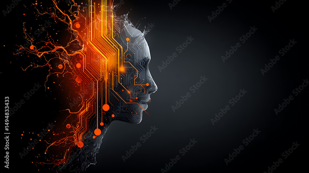 Aufkleber artificial intelligence evolution digital portrait virtual space graphic design futuristic environme