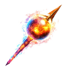 A Glowing Plasma Ball Arrow with Solar System Texture Isolated on Transparent Background