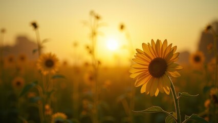 Sunset Sunflower Natural Scene