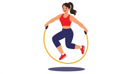 Obraz premium Woman jumping rope in fitness outfit with a playful expression 