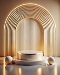 Elegant 3d render of a modern product display podium with geometric architectural elements