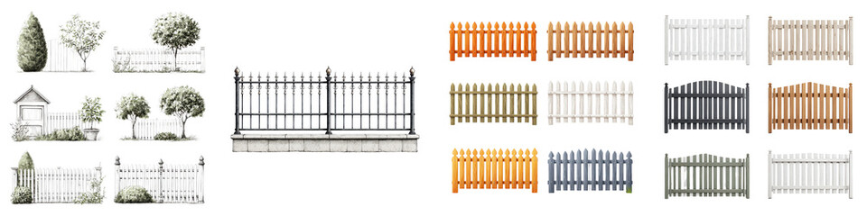 A collection of various garden fences and gates for home landscape design