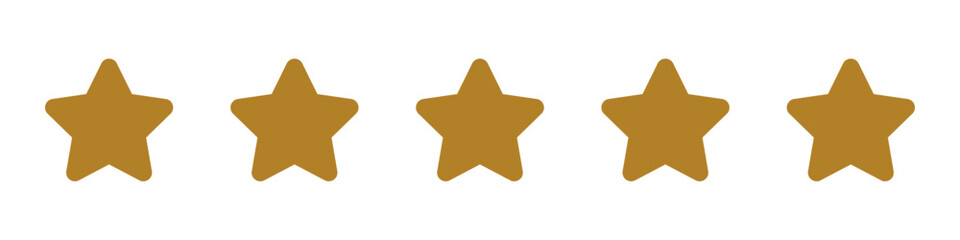 Obraz premium Five stars icon. Vector golden color: Customers rate the product with five stars, flat icon for apps and websites. Set of different ratings. Vector illustration EPS 10. Five gold star rating